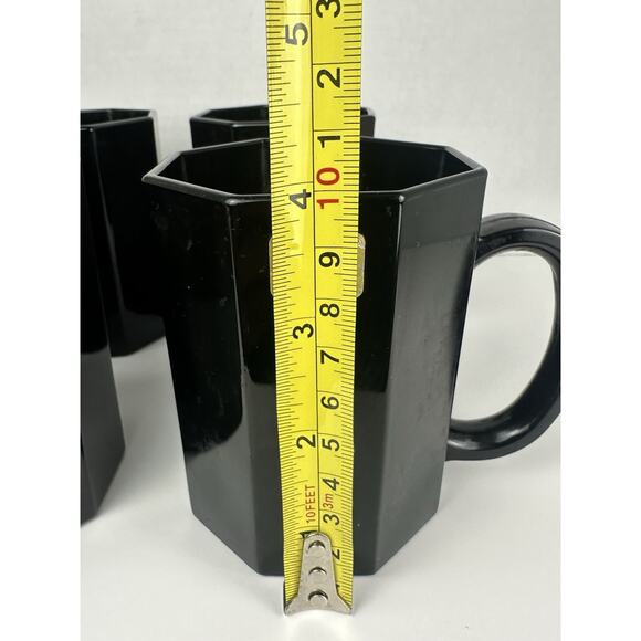 VTG Arcoroc Black Glass Mugs Octagonal Made In France Retro Vibe - Picture 4 of 5